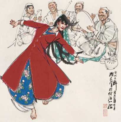 史国良 辛巳（2001年）作   天山之舞 镜心